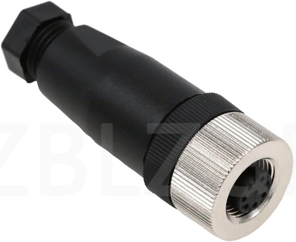 M12 12mm A Code 8 Pin Waterproof Industrial Sensor Connector, Straight Female Plug, 3 Pack