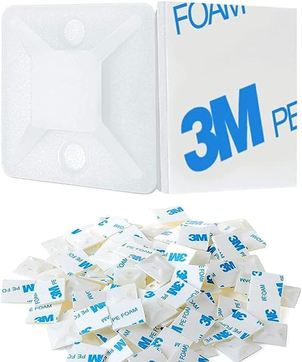 60 PCS 3/4" Zip Tie Mounts - Self Adhesive Cable Tie Anchors for Indoor Outdoor Cable Management (White, 60PCS-3/4INCH)