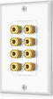 Banana Binding Post Two-Piece Coupler Inset Wall Plate for 4 Speakers, Standard Single Gang White