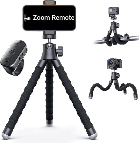 LenTok Flexible Phone Tripod with Zoom Wireless Remote for iPhone Video Recording, Mini