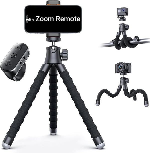 LenTok Flexible Phone Tripod with Zoom Wireless Remote for iPhone Video Recording, Mini