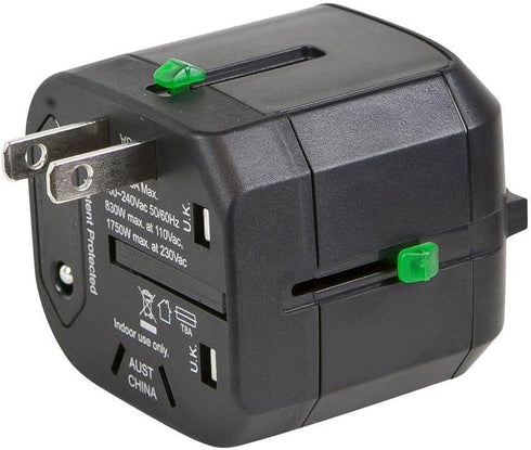 Monoprice Compact Cube Universal Travel Adapter, Supports International Power Outlets in Black