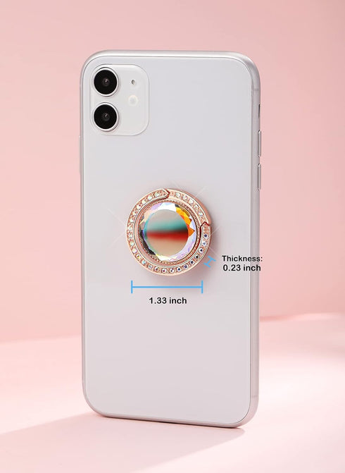 Glitter Bling Bling Phone Ring Holder, Sparkle Grip with Flat Diamond, Rhinestone Cell Finger Ring for Phones (Rose
