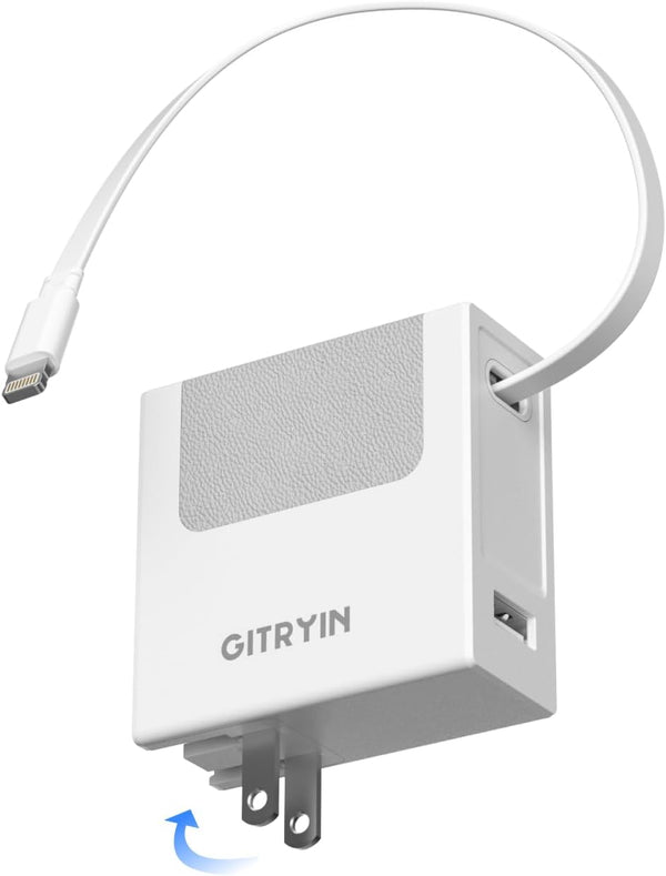 Gitryin Portable Charger Block, Retractable Wall Charger, 40W PD Fast Charging Block with