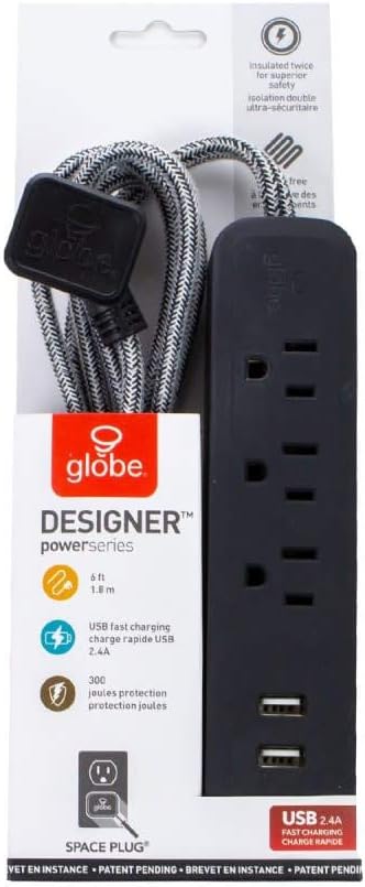 Globe Electric 78257 Designer Series Power Strip, Rose, 3 Outlet
