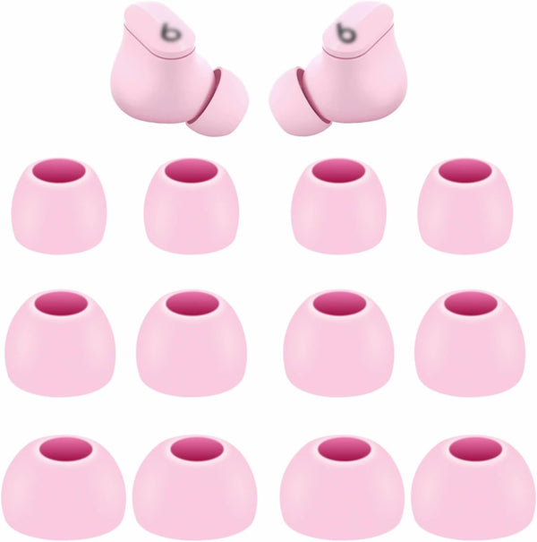 Replacement Silicone Ear Tips for Beats Studio Buds + / Fit Pro - 6 Pairs, S/M/L Sizes, Flexible Rubber Gel, Pink.