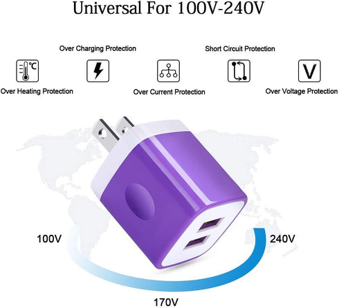 USB Charger Plug, Wall Charger, 5-Pack 2.1A/5V Portable Power Cube Adapter - Compatible for iPhone, Samsung Galaxy