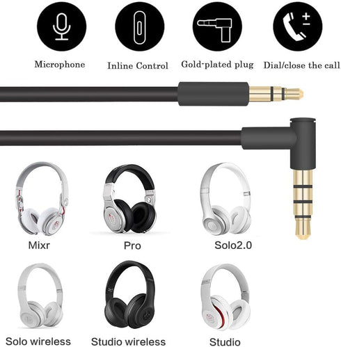 Replacement Audio Cable Cord Wire with in-line Microphone and Control Compatible with Beats Solo 1 2 3 4 Studio 3 Pro