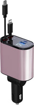 Retractable Car Charger, 4 in 1 Fast 66W Phone Charger with 2 Retractable Cables and USB Car Charger