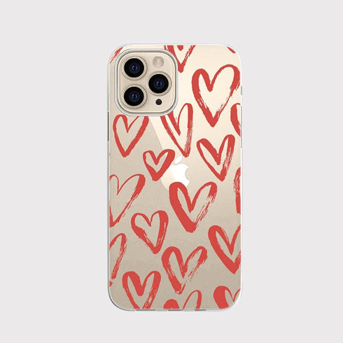 Blingy's Women Girls Lovely Red Hearts Style Transparent Soft TPU Protective Clear Case for iPhone 13 Pro Max (6.7