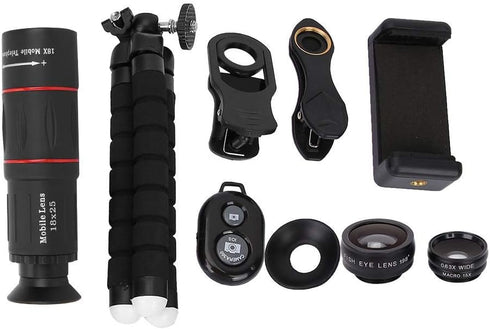 Phone Camera Lens Kit - 4 in 1 Cell Phone Camera Lenses Kit - 18X Telescopic Lens, 198° Fisheye Lens, 0.36 Super Wide
