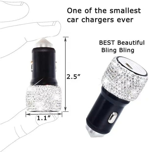 Dual USB Car Charger Bling Bling Handmade Rhinestones, Fast Charging Car Decor for iPhone, iPad Pro/Air, Samsung Galaxy