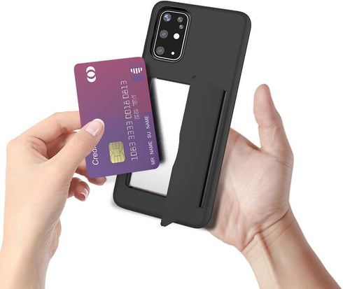 Samsung Galaxy A51 5G Phone Case with Tempered Glass Screen Protector, Credit Card Holder, Rugged Black Cover