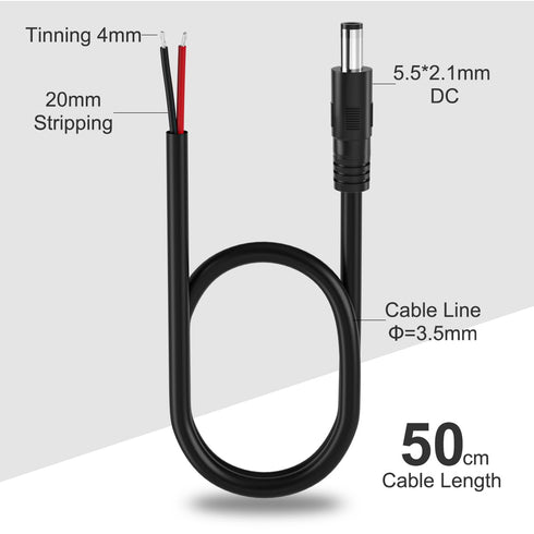 3 Packs DC Power Pigtail Cable, 1.5ft DC Male Plug to Bare Wire Open End Connector for CCTV 12V 24V 36V Adapter