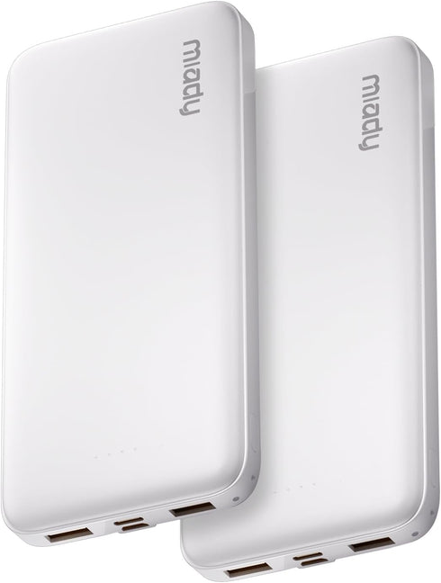 Miady 2-Pack Portable Charger, Slim 10000mAh Power Bank Travel Battery Pack 3 Outputs