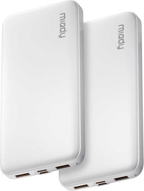 Miady 2-Pack Portable Charger, Slim 10000mAh Power Bank Travel Battery Pack 3 Outputs