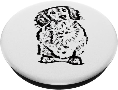 PopSockets Standard PopGrip - Long Haired Dachshund Cute Doxie Wiener White Black