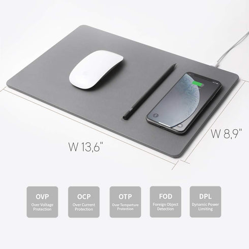 POUT H3 PRO Qi Wireless Charging Mouse Pad Mat - Charges MacBook, iPhone, Airpods, Samsung Galaxy, Dust Gray