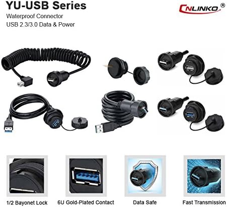CNLINKO USB 3.0 Connector, Type A Female, Panel Mount Receptacles Socket with 40 inches Cable, IP67 Waterproof