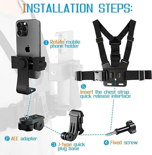 KINGKI Mobile Phone Chest Strap Harness Mount, Head Strap Holder Kit for POV/VLOG, Compatible with iPhone, Samsung,