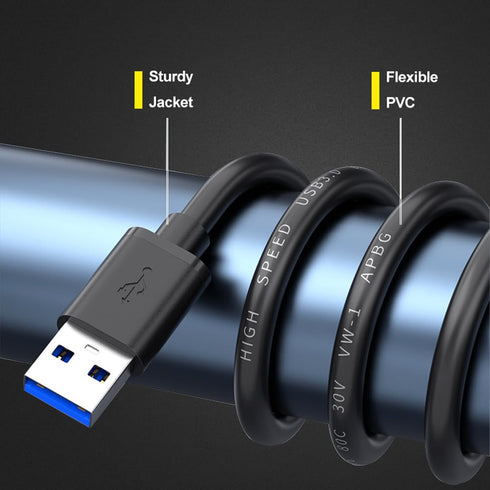 USB 3.0 Male to Male Cable Heavy Duty 5 Feet Double Sided USB Cord for Hard Drive Enclosures, Laptop Cooler and More