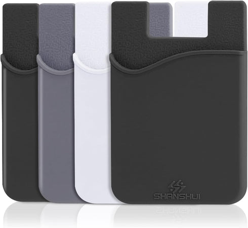 SHANSHUI 4 PCS Phone Card Holder, Premium Silicone Stick on ID Card, Drivers License, Credit Card Holder for Back of