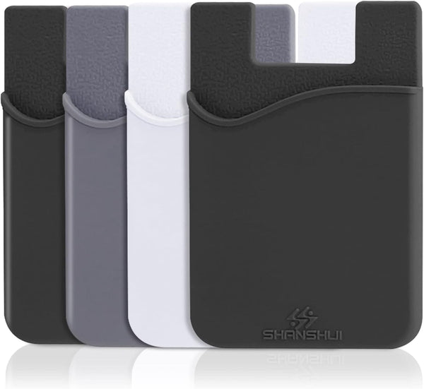 SHANSHUI 4 PCS Phone Card Holder, Premium Silicone Stick on ID Card, Drivers License, Credit Card Holder for Back of