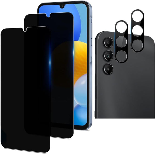 2+2 Pack Privacy Screen Protector for Samsung Galaxy A15 5G 6.5 inch, Tempered Glass Saver with Camera Lens Protector,