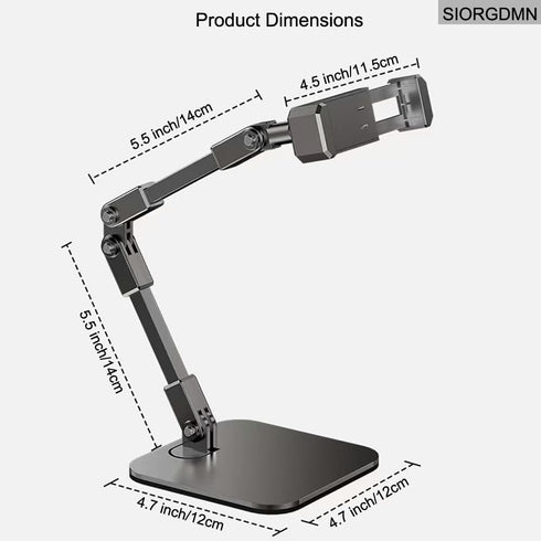 SIORGDMN Overhead phone stand for Video Recording on desk,Adjustable Smartphones holder,Articulating Arm Stand
