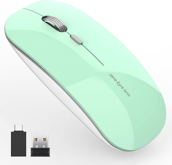 Uciefy Q5 Slim Rechargeable Wireless Mouse, 2.4G Portable Optical Silent Mouse with USB Receiver and Type C Adapter