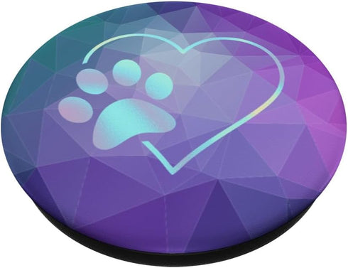 Rainbow Paw Print Heart Dog Cat Teal Purple Polygon PopSockets Standard PopGrip