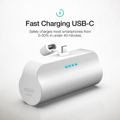 GALVANOX USB-C Battery Pack for iPhone 15 and 15 Pro Max, Fast Charging Type-C, 4000mAh Small Power Bank with Cable