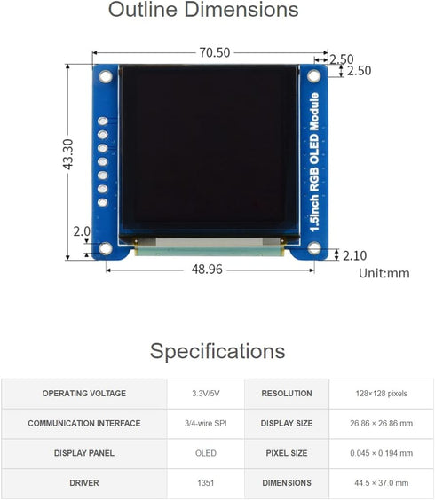1.5inch 128x128 65K STM32, waveshare RGB OLED Display Module, Pixels Displaying Colors, Support Raspberry Pi Arduino