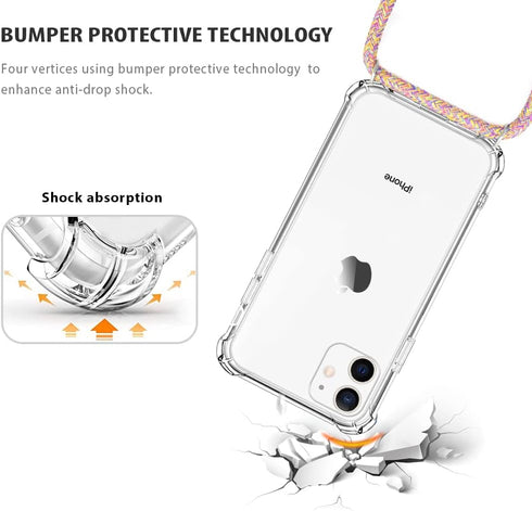 YESPURE for iPhone 11 Case - Clear Neck Hanging Adjustable Lanyard Crossbody Phone Cover for Women Girls