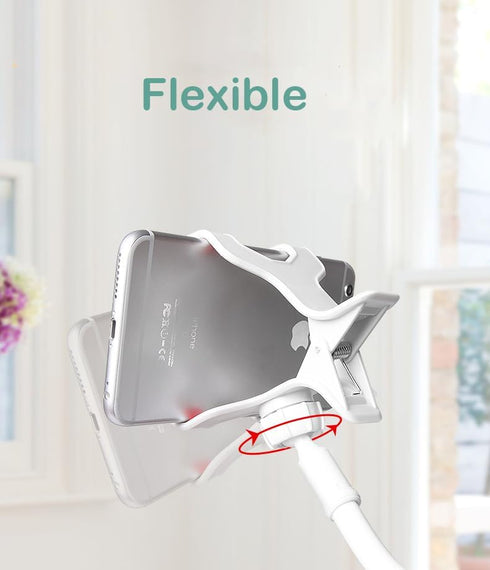 Gooseneck Phone Holder for Bed or Desk: Gooseneck Cell Phone Stand with 43.3 Inches Flexible Long Arm & Clamp | Headboard Phone Mount with Clip Fit for iPhone or Mobile Phone (White)