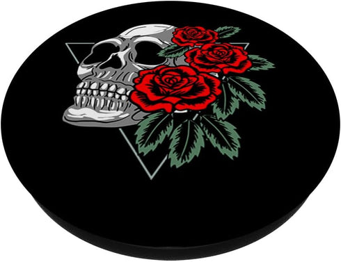 Skull And Roses In Triangle Skeleton Minimal Art Lover Gift, PopSockets Swappable PopGrip