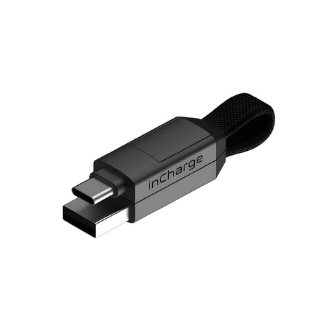 Rolling Square inCharge 6 - 6-in-1 Keychain USB C, Lightning & Micro-USB Charger, 15W Universal Cable, Gray.