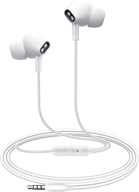 Wired Earbuds with Microphone – Noise Isolating Stereo Bass In-Ear Headphones for Smartphones, Tablets, iPads - White