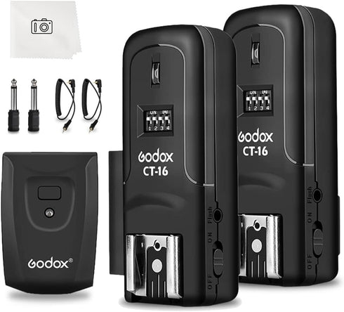 Godox CT-16 Wireless Radio Flash Trigger Receiver Kit, 3 in 1 Flash Transmitter and Receiver for Canon Nikon Pentax DSLR