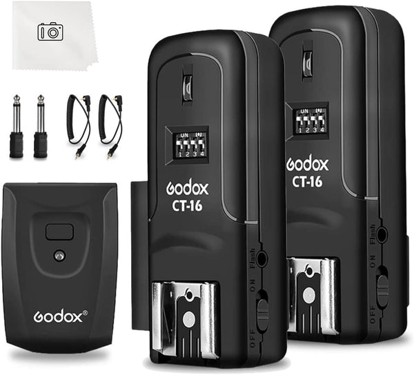 Godox CT-16 Wireless Radio Flash Trigger Receiver Kit, 3 in 1 Flash Transmitter and Receiver for Canon Nikon Pentax DSLR
