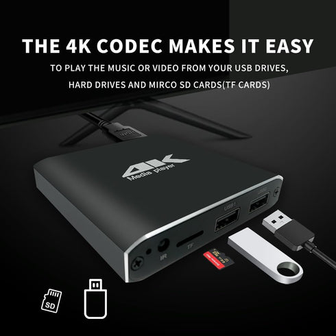 COSOWELL 4K H.265 H.264 MP4 MP3 Media Player for USB Drive & MicroSD, Ultra HD Digital Signage Player with HDMI/AV