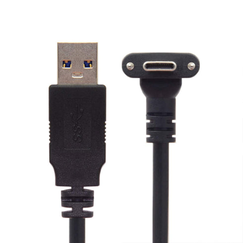 JSER Down Up Angled USB 3.1 Type-C Dual Screw Locking to Standard USB3.0 Data Cable 90 Degree for Camera