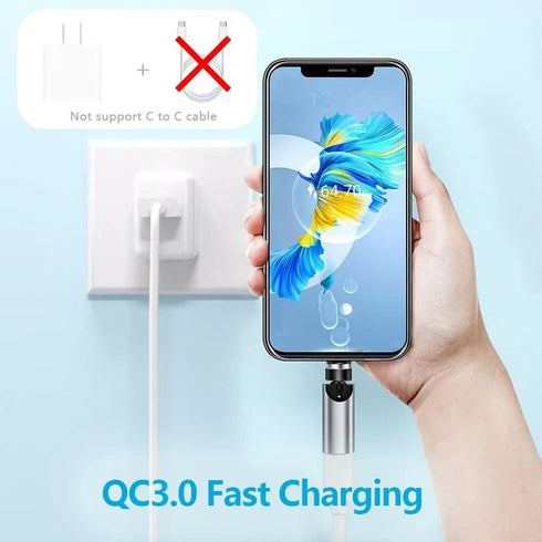 USB C Magnetic Adapter, 540 Degree Rotation 3 in 1 QC 3.0 Fast Charging Max Support 3A, Grey