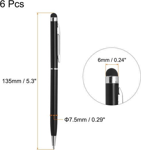 MECCANIXITY 6pcs Metal Stylus Pen Ballpoint Pen 2 in 1 Universal Retractable Ink Pen with Stylus Tips for All Capacitive Touch Screen Device, Black