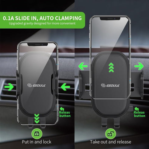 Esoulk 360 17/16/15/14/13 One-Touch Air Vent Car Phone Holder, Push Button Release Vent Phone Mount, Rotation Phone