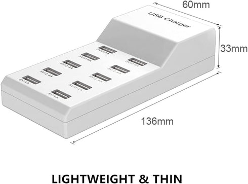 USB Wall Charger, 60W USB Charging Station for Multiple Devices, 10 Port Desktop Charger Power Hub for iPhone, iPad