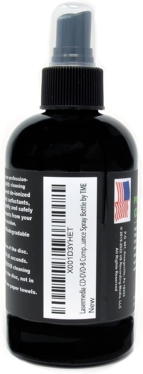CD DVD Cleaning Solution Fluid 8 Ounce Spray Bottle Cleaner (Not a Scratch Remover) Made in USA Lasermedia