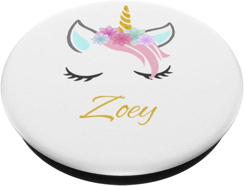Zoey Name Gift White Personalized Unicorn PopSockets Grip and Stand for Phones and Tablets