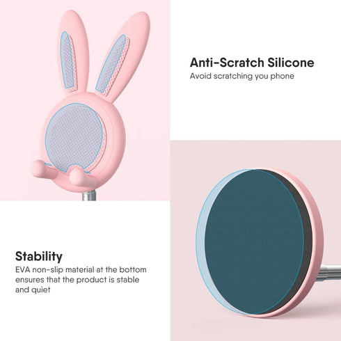 OATSBASF Adjustable Cute Bunny Phone Stand, Kawaii Phone Holder for Desk, Compatible with All Mobile Phones (Pink)