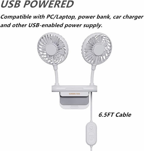 THRRLY 2 3 Monitor Fan with Rotatable Heads, Speeds, Sturdy Clamp, USB Powered Cooling Fan for Office Desk & Laptop.
